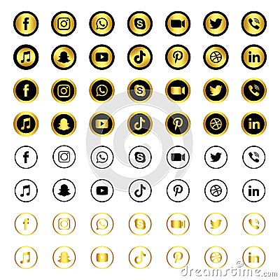 Gold & black social media icons set Vector Illustration