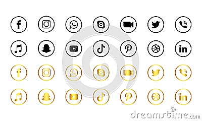 Gold & black social media icons set Vector Illustration