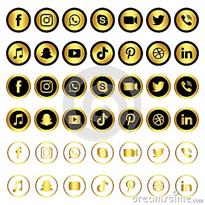 Gold & black social media icons set Vector Illustration