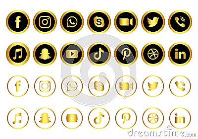 Gold & black social media icons set Vector Illustration