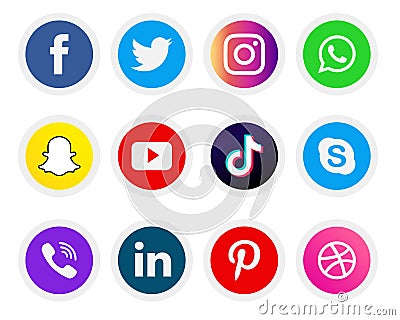 Collection of social media icons and logos Vector Illustration