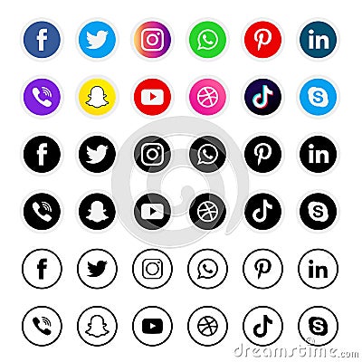 Collection of social media icons and logos Vector Illustration