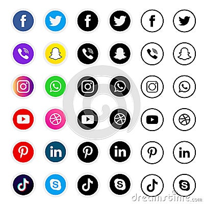 Collection of social media icons and logos Vector Illustration