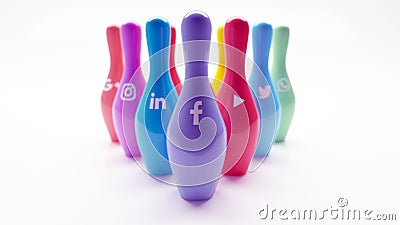 Social Media Marketing and Networks Bowling Editorial Stock Photo