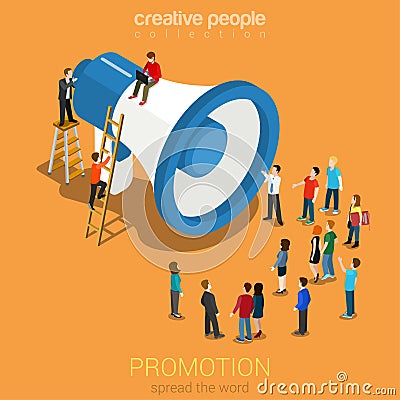 Social media marketing online promotion flat 3d web isometric Vector Illustration