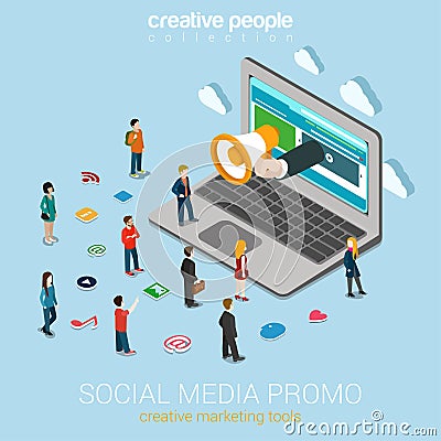 Social media marketing online promotion flat 3d web isometric Stock Photo