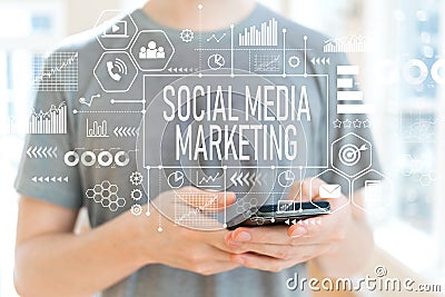 Social media marketing with man using a smartphone Stock Photo