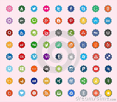 Social media and network color flat icons Cartoon Illustration