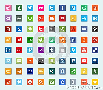 Social media and network color flat icons Cartoon Illustration