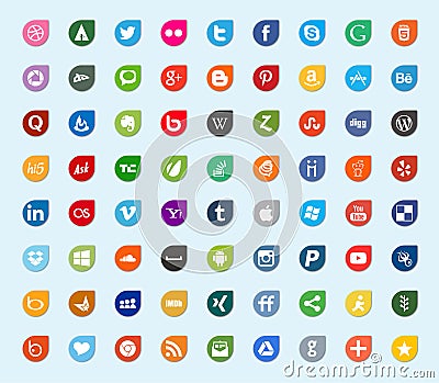 Social media and network color flat icons Cartoon Illustration