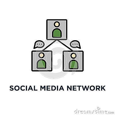 social media network icon. people connection, team or users cooperation, outline concept symbol design, human with chat bubbles Vector Illustration