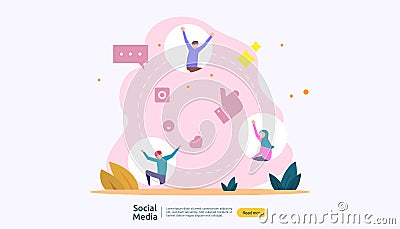 Social Media network and influencer concept with young people character in flat style. illustration template for web landing page Vector Illustration