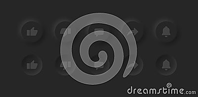 Social Media Network Youtube Neumorphic UI UX Design Elements Buttons Like Dislike Comment Share Notifications Stock Photo
