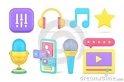 Social media networking multimedia content cyberspace creating set 3d icon realistic vector Vector Illustration
