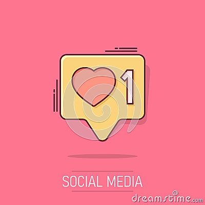 Social media notification sign icon in comic style. Like, comment, follow vector cartoon illustration on white isolated background Vector Illustration