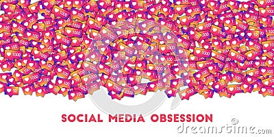 Social media obsession. Social media icons in abstract shape background with gradient counter. Cartoon Illustration