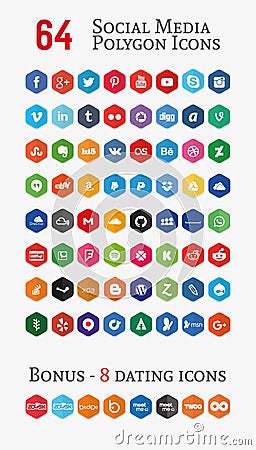 Social media polygon Icons (Set 1) Vector Illustration