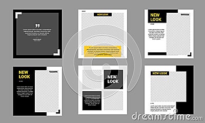 Set of Social Media Post Template Editable minimal banner black and yellow Vector Illustration