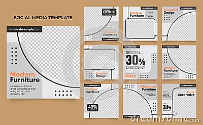 Social media post template for furniture household marketing and sale promo. advertising banner offer. promotional mockup photo Vector Illustration