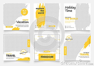 Social media post template for travel holiday tourism marketing and sale promo. tour advertising. Vector Illustration