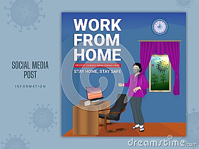 banner to remind everyone to avoid corona virus by working from home Vector Illustration