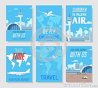 Social Media or Print World Travel Cards Sales Set Vector Illustration