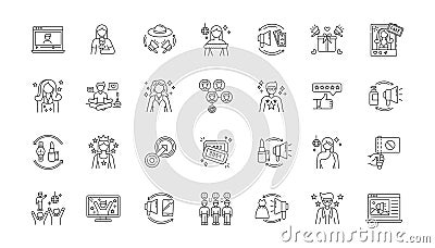 Social media promotion pixel perfect linear icons set. Digital marketing with influencers. Customizable thin line Vector Illustration