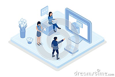 Social media promotion scenes. Characters sending advertising emails, Vector Illustration