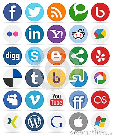 Social Media Round Buttons with Icons [1] Vector Illustration