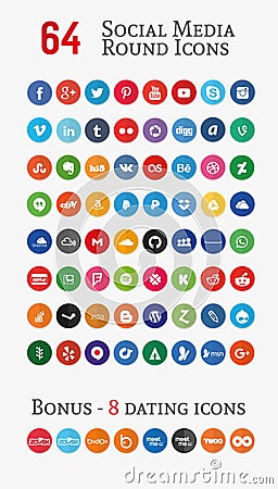 Social media round Icons (Set 1) Vector Illustration