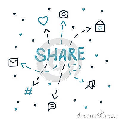 Social media sharing. Vector illustration in cute style Vector Illustration