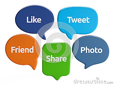 Social media speech bubbles (like, tweet, friend, share, photo) Stock Photo