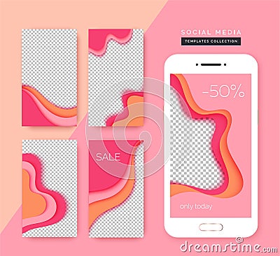 Social media stories templates set. Trendy backgrounds for social media, smartphone app. Vector Illustration