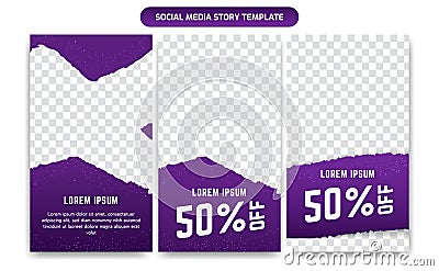 Social Media Story Template Design set in Trendy purple violet gradient color with abstract particle light and stroke brush Vector Illustration