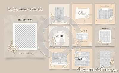 Social media template blog fashion sale promotion. fully editable instagram and facebook square post frame organic sale poster. Vector Illustration
