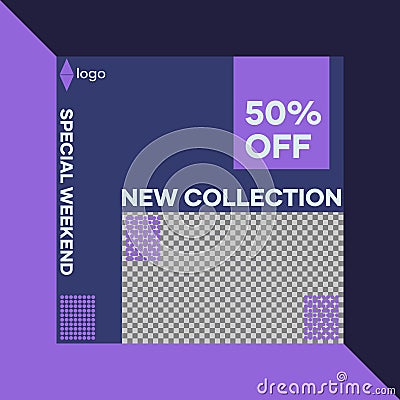 Social media template design, puzzle blue and purple style Vector Illustration