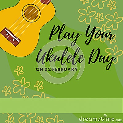 Social media template for Play Your Ukulele Day. Cartoon Illustration