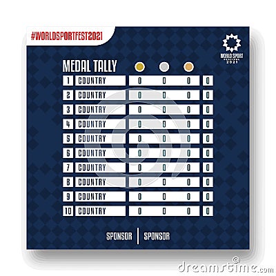 Social media template for world sports festival. olympic medal tally table vector template Vector Illustration