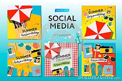 Social media templates Summer Time, use for brands and blogger, modern promotion web banner for social media mobile apps Vector Illustration