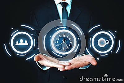 Social media, time management and target achievement. Business c Stock Photo