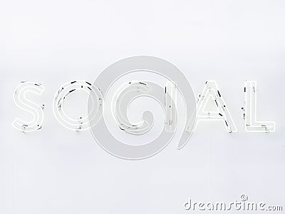 Social Media Type font Neon Signage on wall Stock Photo