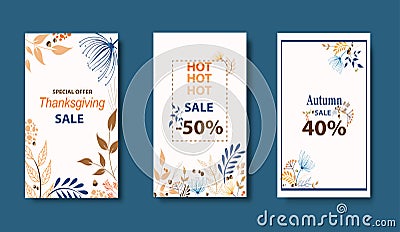 Social media vector story template for Autumn Sale backdrop vertical, poster, flyer design, banner with copy space for text Vector Illustration