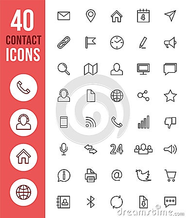 Social media vector thin line icons and contact symbols Vector Illustration