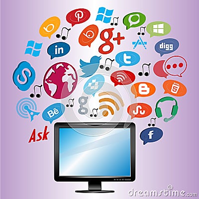 Social media and web icons/buttons with computer Editorial Stock Photo