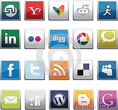 SOCIAL NETWORK BUTTONS SET Editorial Stock Photo