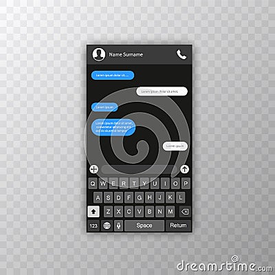 Social network concept. Blank template. Messenger window. Chating and messaging concept. Chat app template whith mobile Vector Illustration