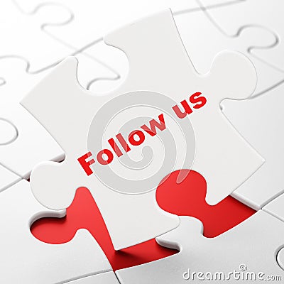 Social network concept: Follow us on puzzle background Stock Photo