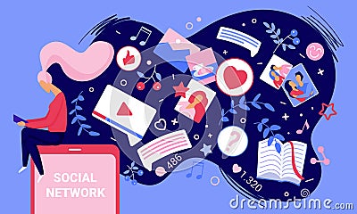 Social network, creating modern digital content concept Vector Illustration