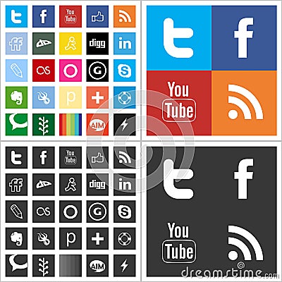 Social network flat multi colored icons Vector Illustration