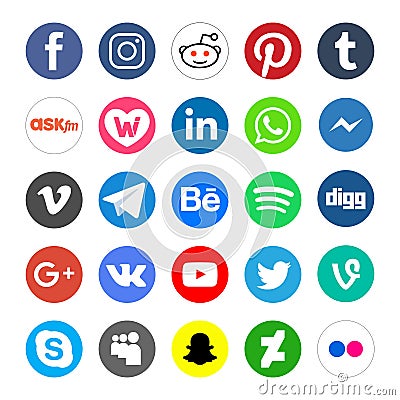 Social network icons and buttons isolated - PNG Editorial Stock Photo